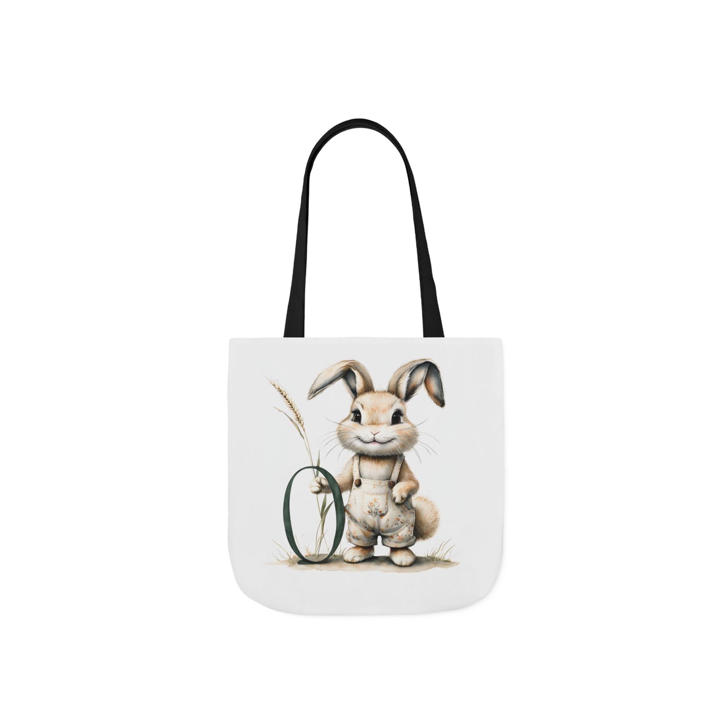 Whimsical Letter O Bunny Canvas Tote Bag, Eco-Friendly Shopping Bag, Easter Gift, Farmhouse Decor, Reusable Grocery Tote