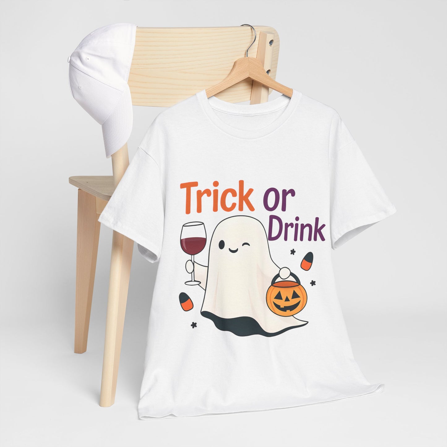 Halloween Ghost Tee, Fun Unisex Tee, Trick or Drink T-Shirt, Casual Halloween Apparel, Spooky Season Gift, Seasonal Humor Shirt