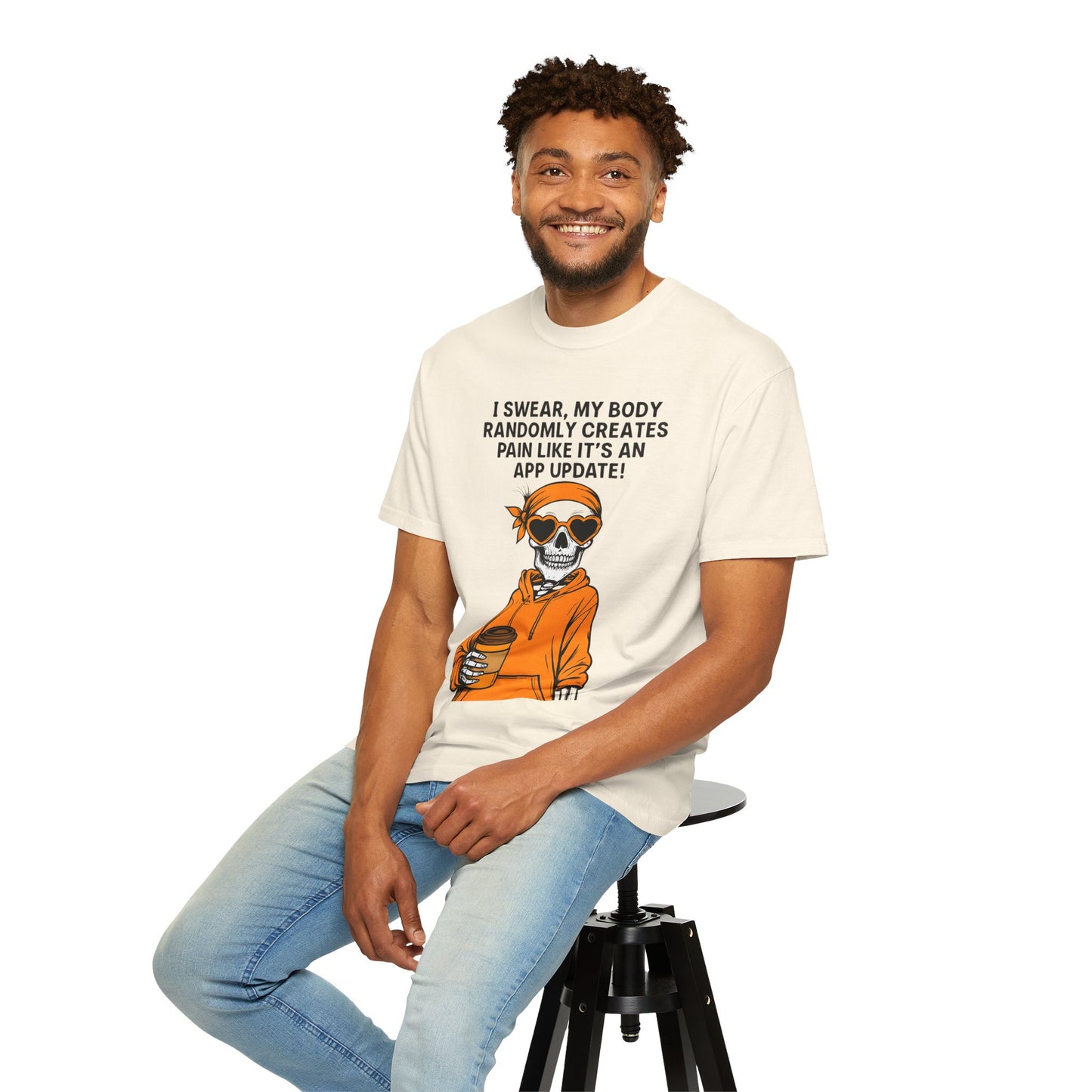 Funny Skeleton T-Shirt, Unisex Humor Tee, Gift for Tech Lovers, App Update Joke Shirt, Casual Wear