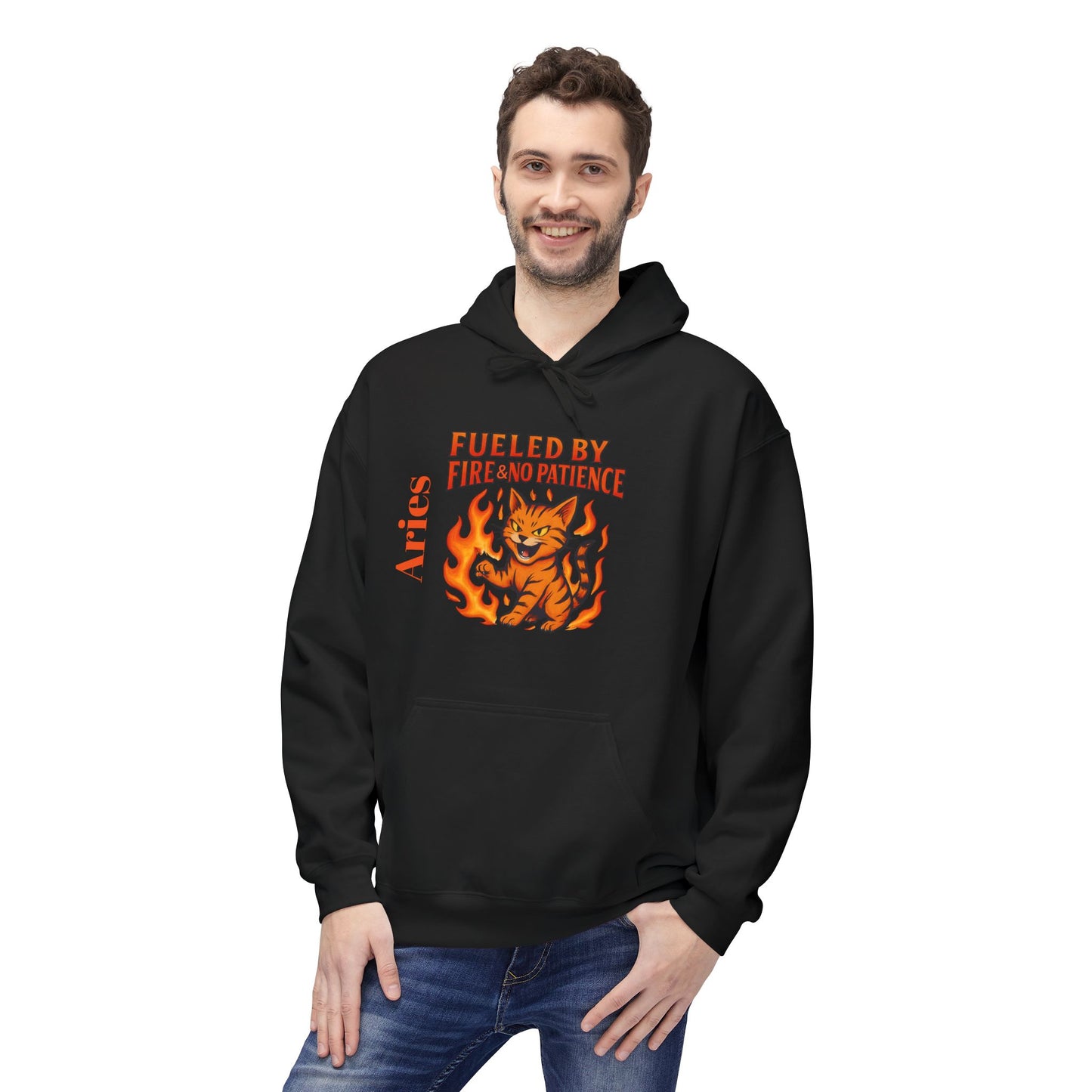 Aries Cat Fire Vibe Hoodie, Astrology Sweatshirt, Custom Zodiac Gift, Unisex Pullover, Birthday Celebration, Astrology Lover Hoodie