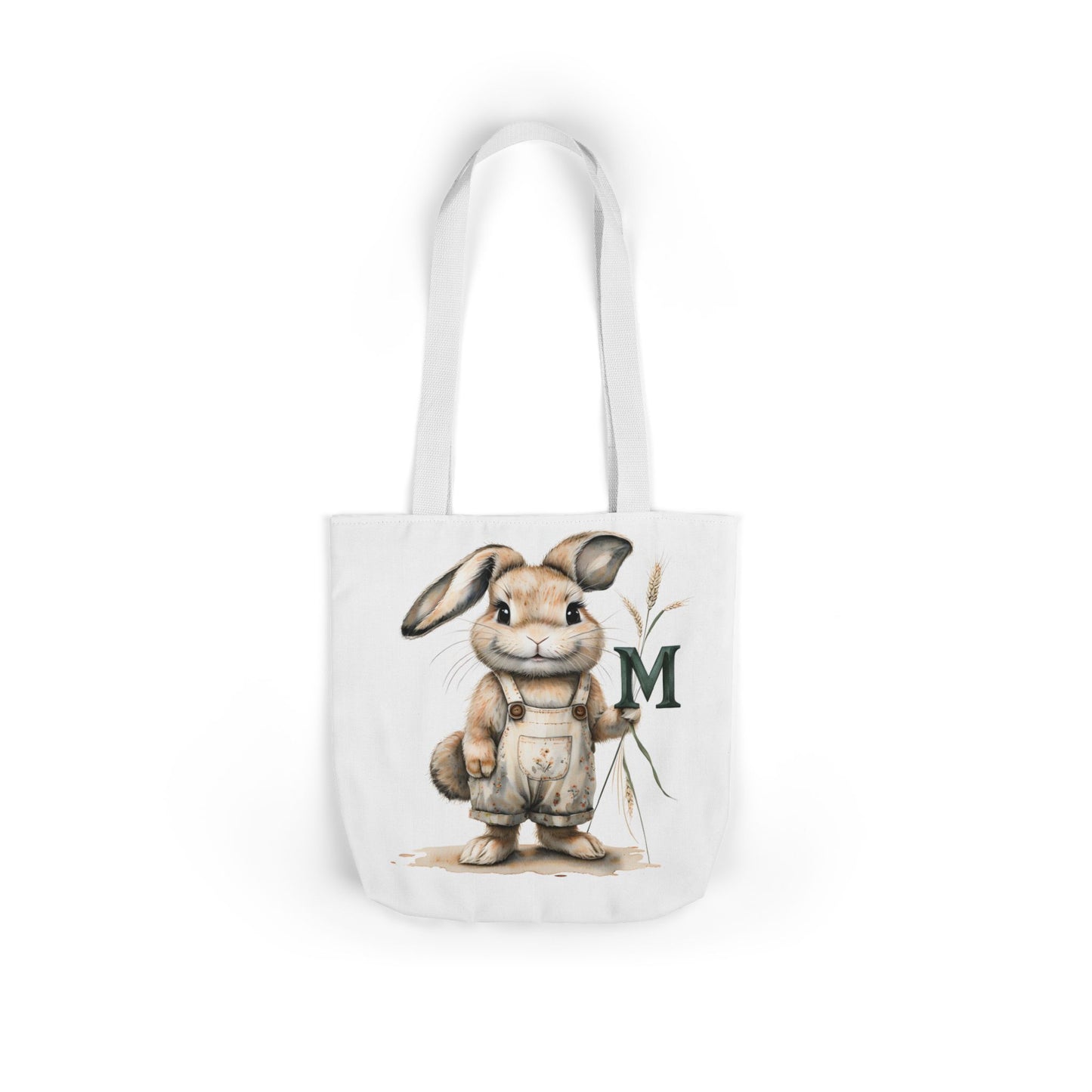 Adorable Letter M Bunny Canvas Tote Bag with 5-Color Straps, Perfect for Spring, Easter, Gift for Rabbit Lovers, Cute Eco-Friendly Bag