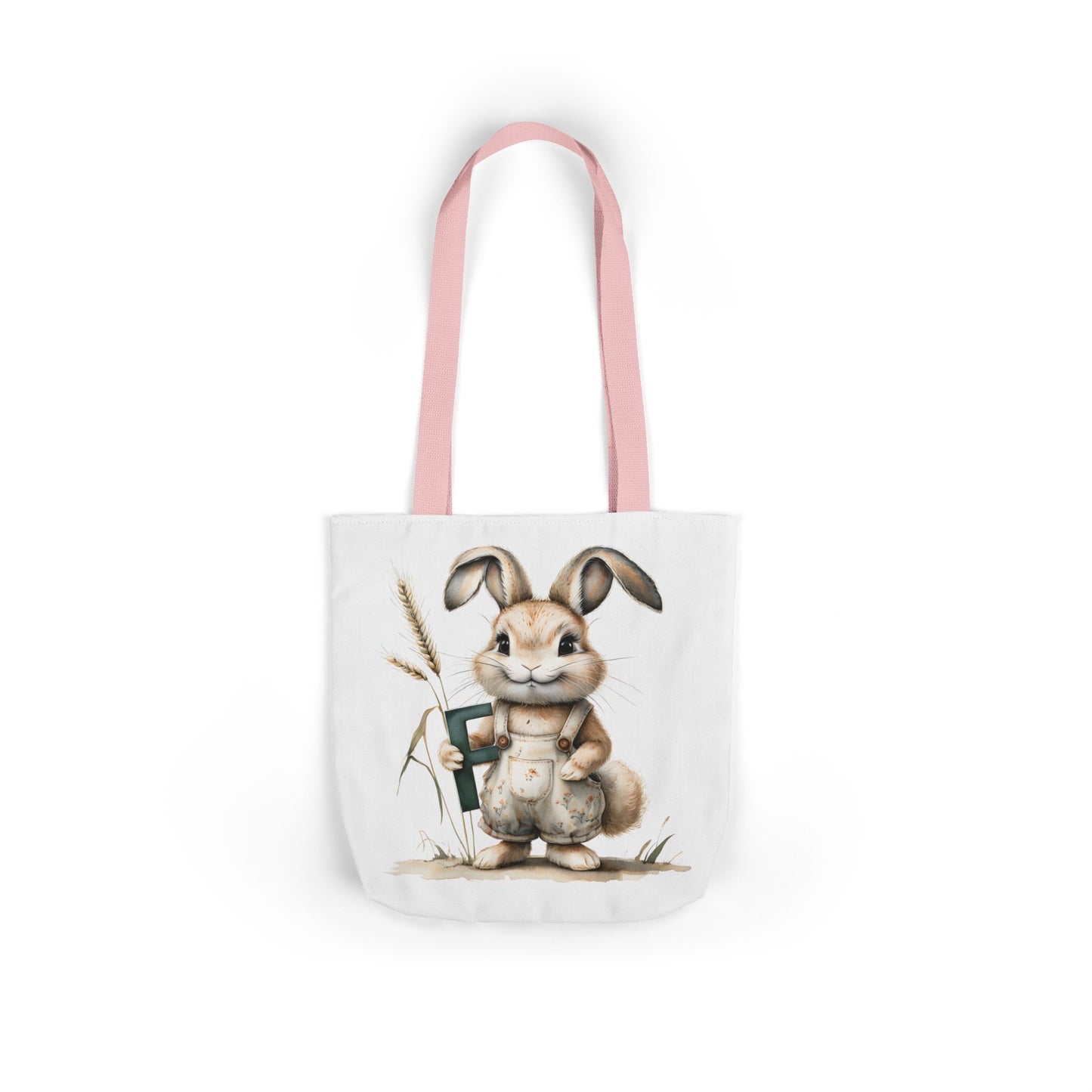 Charming Letter F Rabbit Canvas Tote Bag, Perfect for Easter, Gardening, Eco-Friendly Shopping, Cute Animal Lover Gift