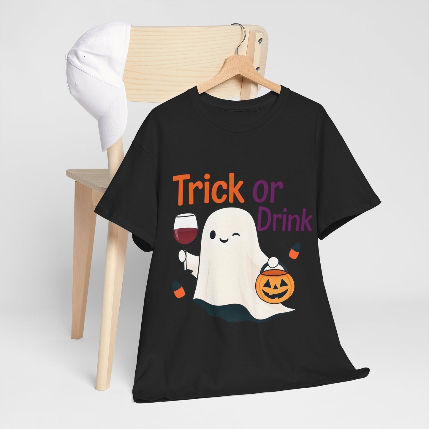 Halloween Ghost Tee, Fun Unisex Tee, Trick or Drink T-Shirt, Casual Halloween Apparel, Spooky Season Gift, Seasonal Humor Shirt
