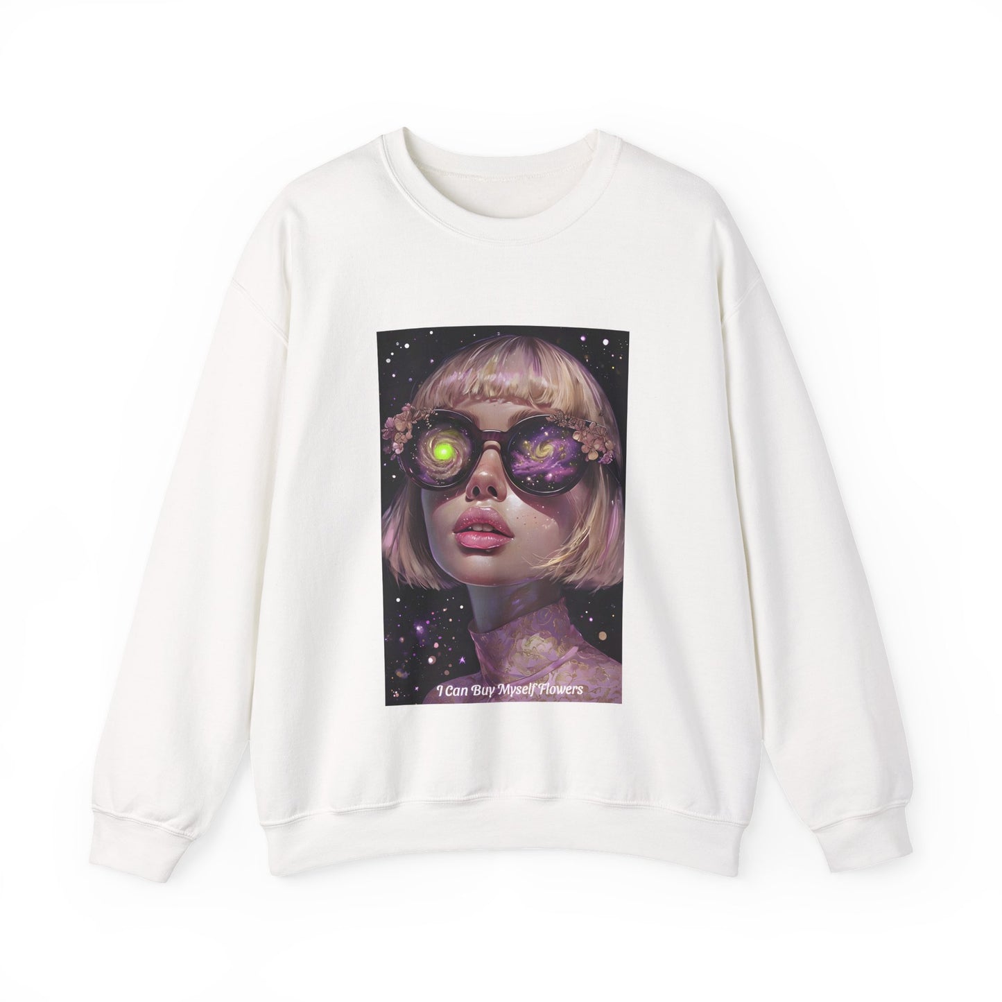 Flowers Cyrus Inspired Unisex Heavy Blend™ White Only, I can buy myself flowers, Comfortable Fit & Durable Ribbed Collar