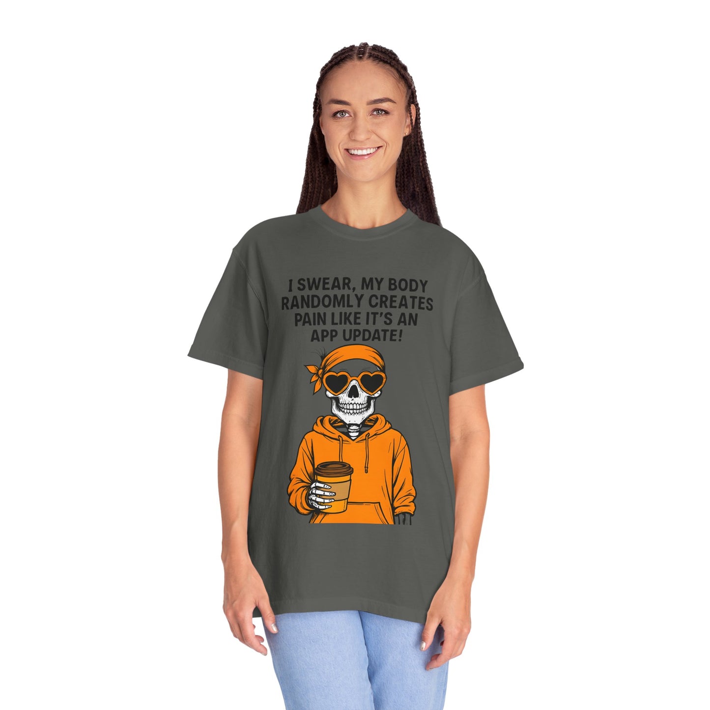Funny Skeleton T-Shirt, Unisex Humor Tee, Gift for Tech Lovers, App Update Joke Shirt, Casual Wear