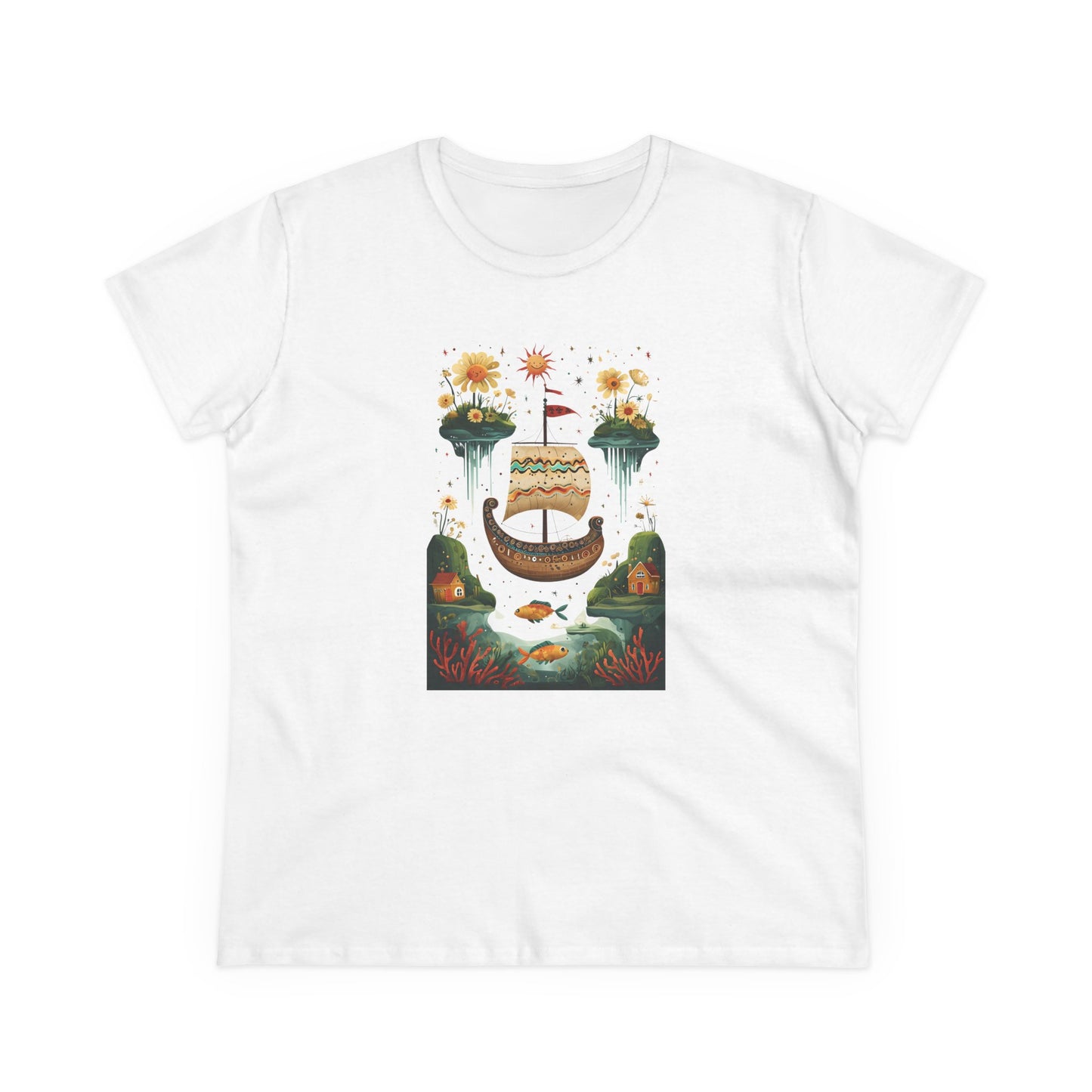 Dreamy Landscape Women's Cotton Tee, Casual Chic Top, Perfect for Daydreamers, Gifts for Her, Summer Style, Unique Art Tee