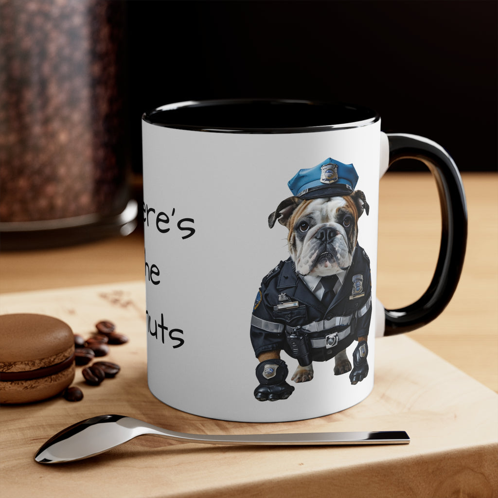 Bulldog in Police Uniform Accent Mug Wheres the Donuts Fun Dog Lover and Police Fan Gift