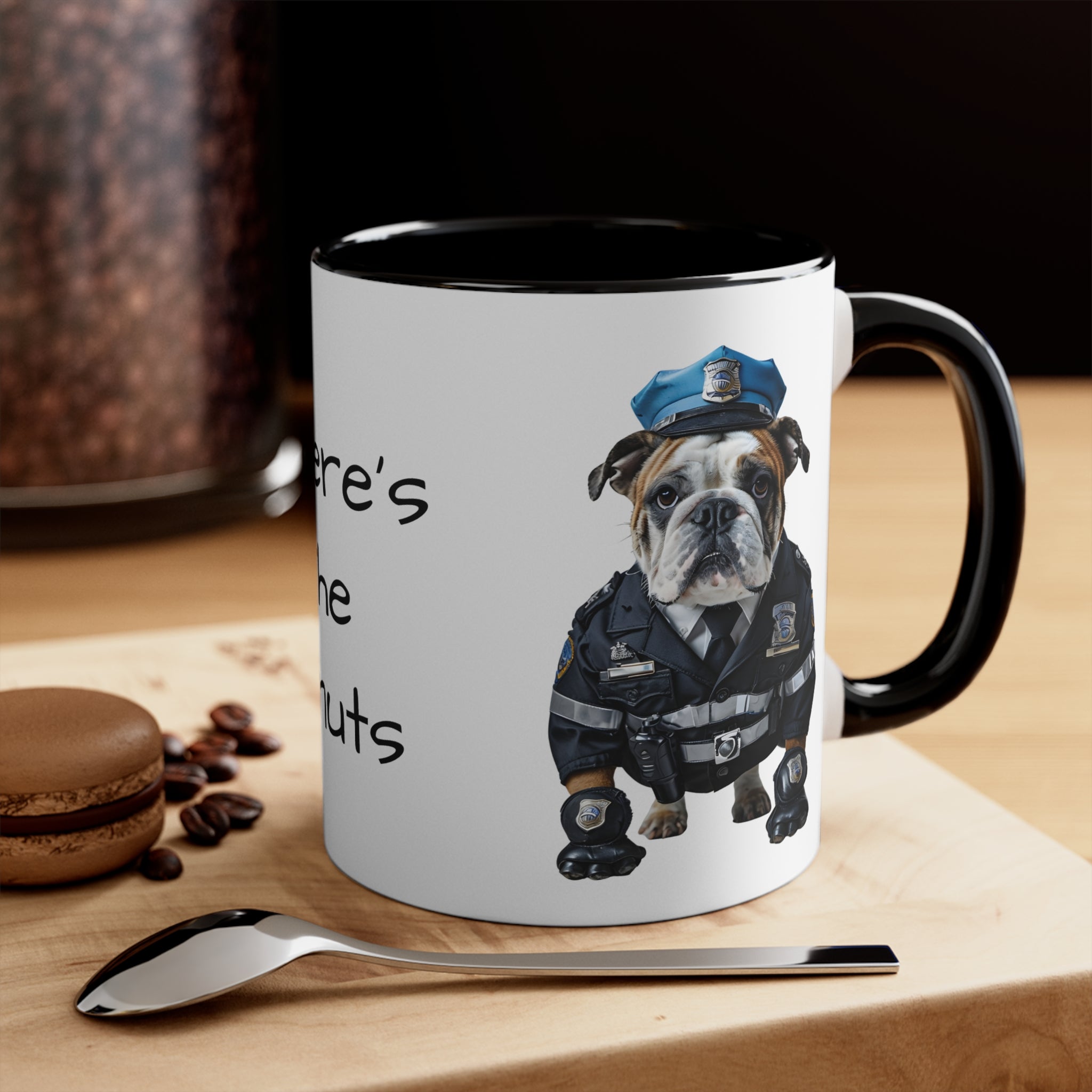 Bulldog in Police Uniform Accent Mug Wheres the Donuts Fun Dog Lover and Police Fan Gift