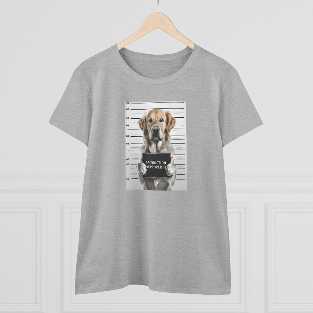 Sport grey cotton T-shirt with centered dog mugshot graphic