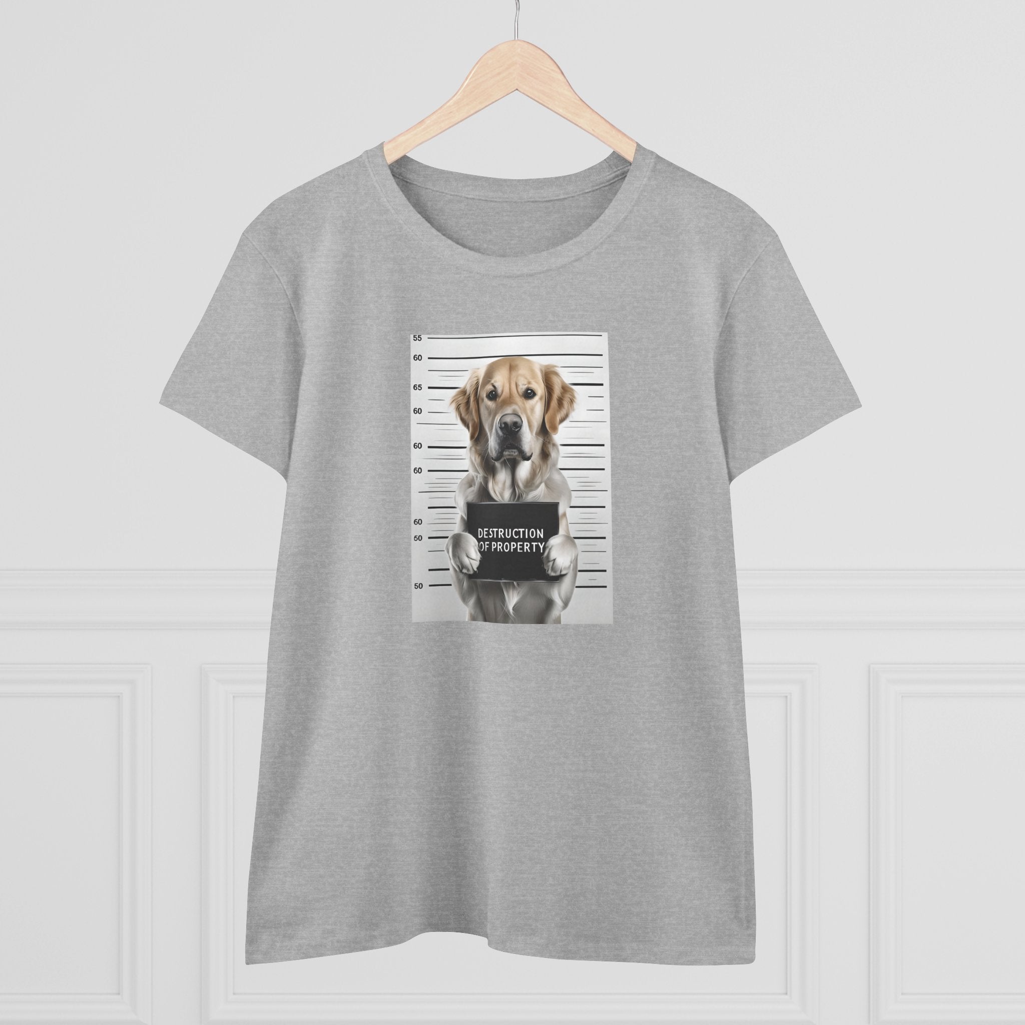 Sport grey cotton T-shirt with centered dog mugshot graphic