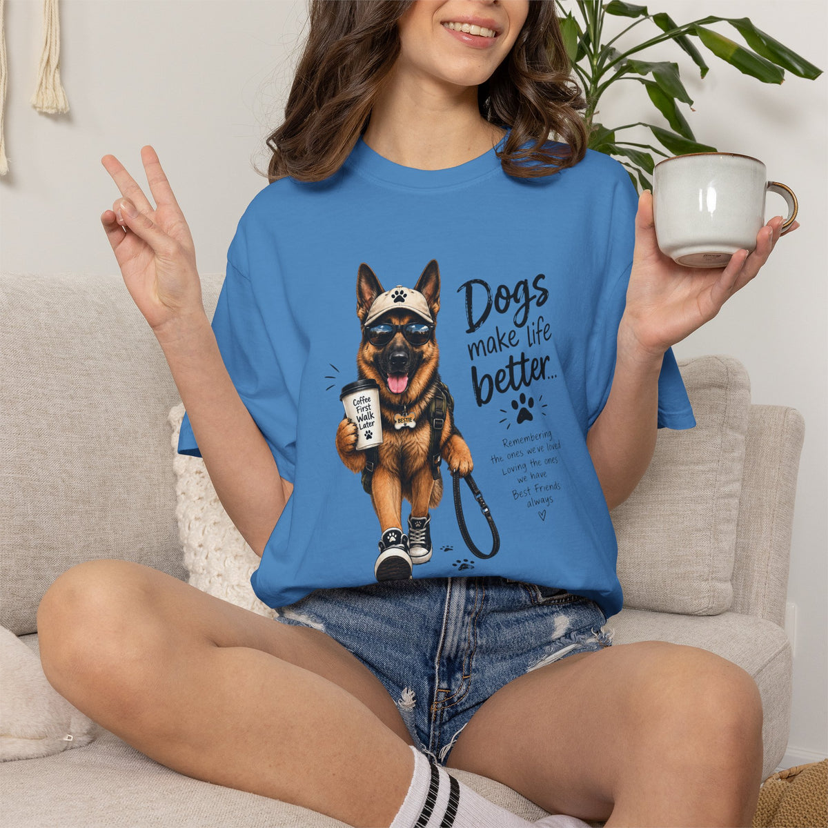 Dog Lovers German Shepherd T‑Shirt — "Dogs Make Life Better" Graphic Tee