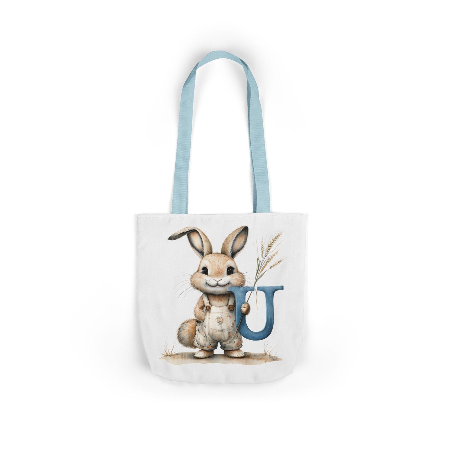 Whimsical Letter U Bunny Canvas Tote Bag, Easter Gift, Eco-Friendly Bag, Spring Decor, Cute Animal Lover's Tote