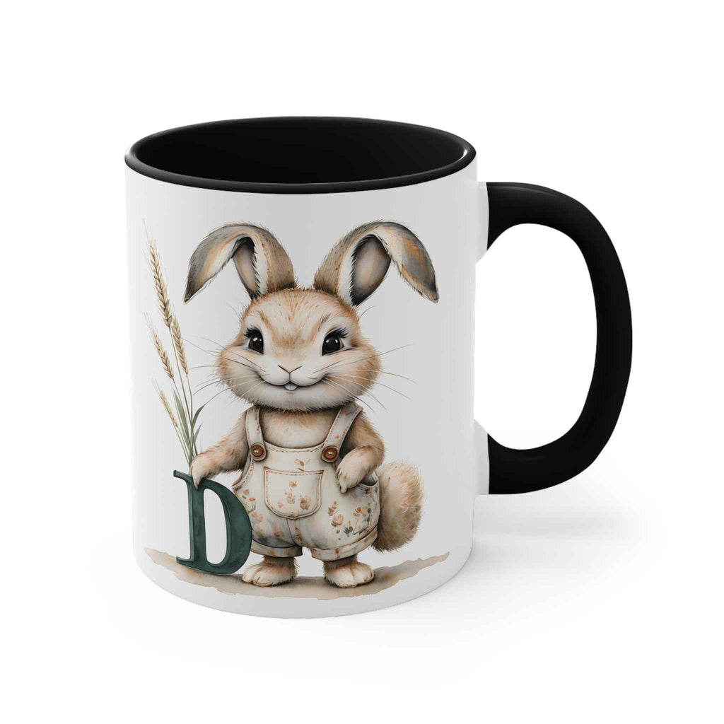 Whimsical Letter D Bunny Accent Mug - Cute Rabbit Design for Coffee Lovers, Unique Gift for Easter, Kids, Home Decor