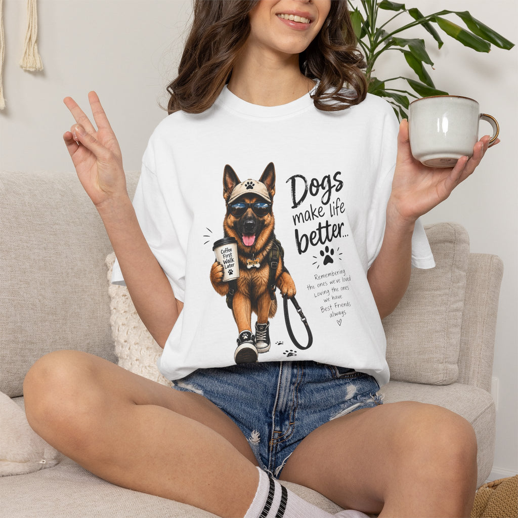 Dog Lovers German Shepherd T‑Shirt — "Dogs Make Life Better" Graphic Tee
