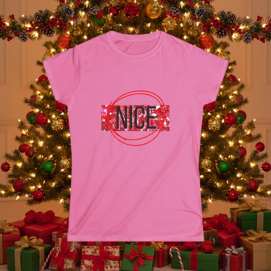Women's Tee — 'Nice' Front / 'Naughty' Back Holiday Graphic Shirt