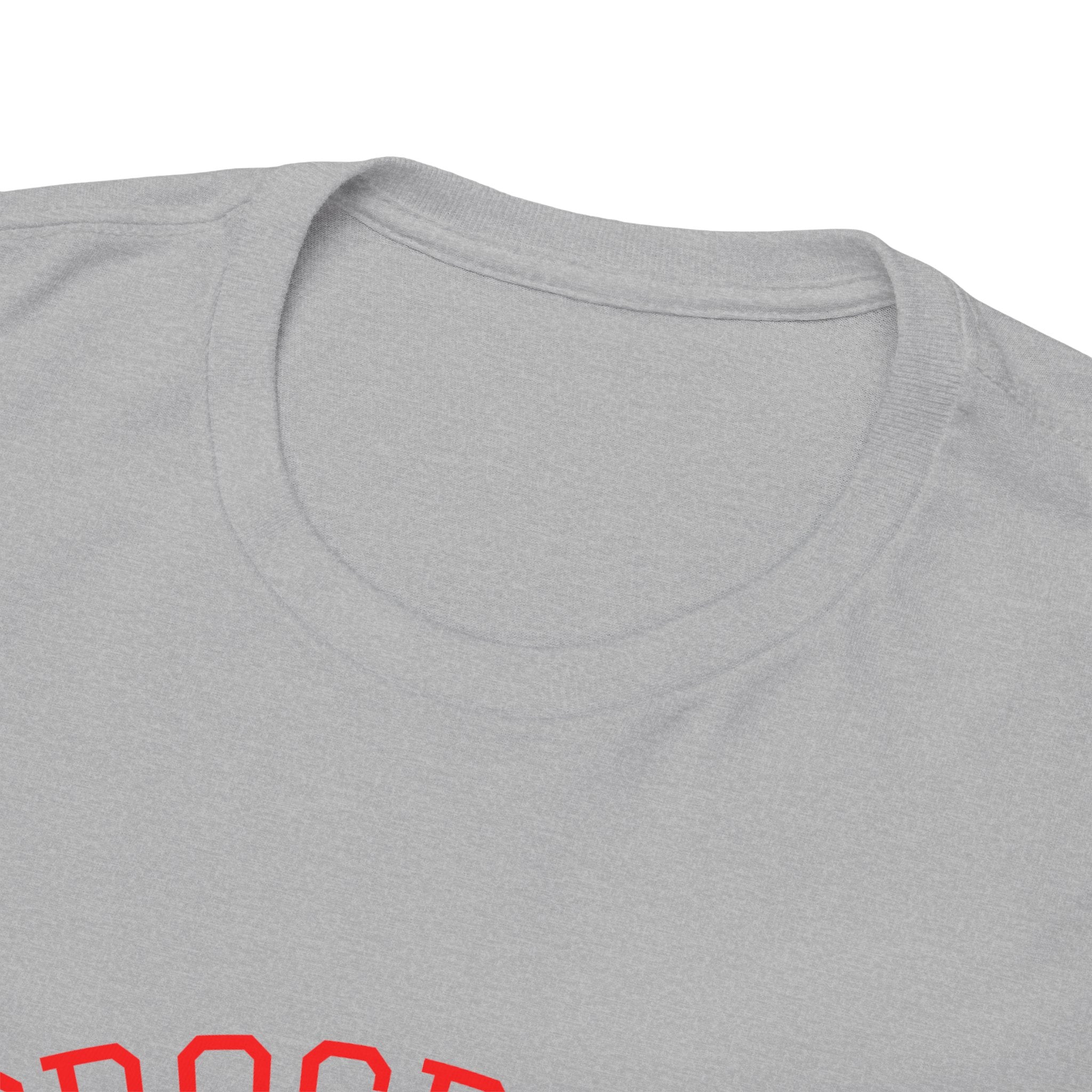 Sport grey unisex cotton T-shirt, crew neckline close-up