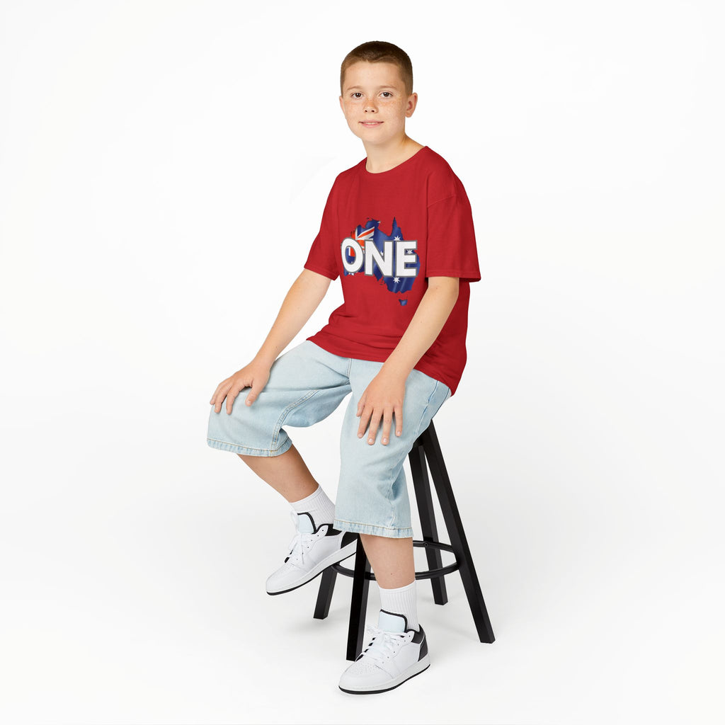 Kids Tee — "ONE" Australia Map Flag Unity Design (Patriotic Australia Day Shirt)