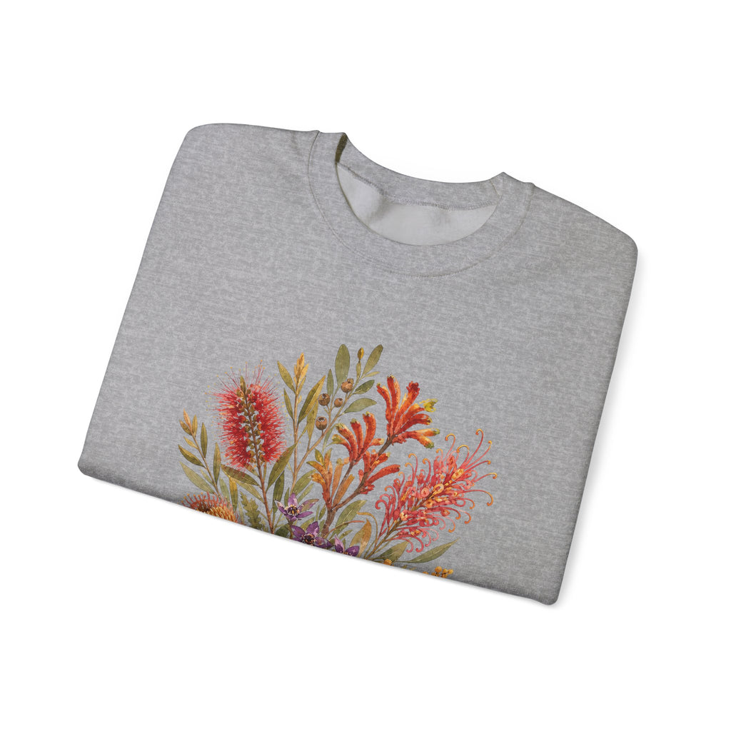 Sport grey crewneck sweatshirt with colorful floral bouquet print