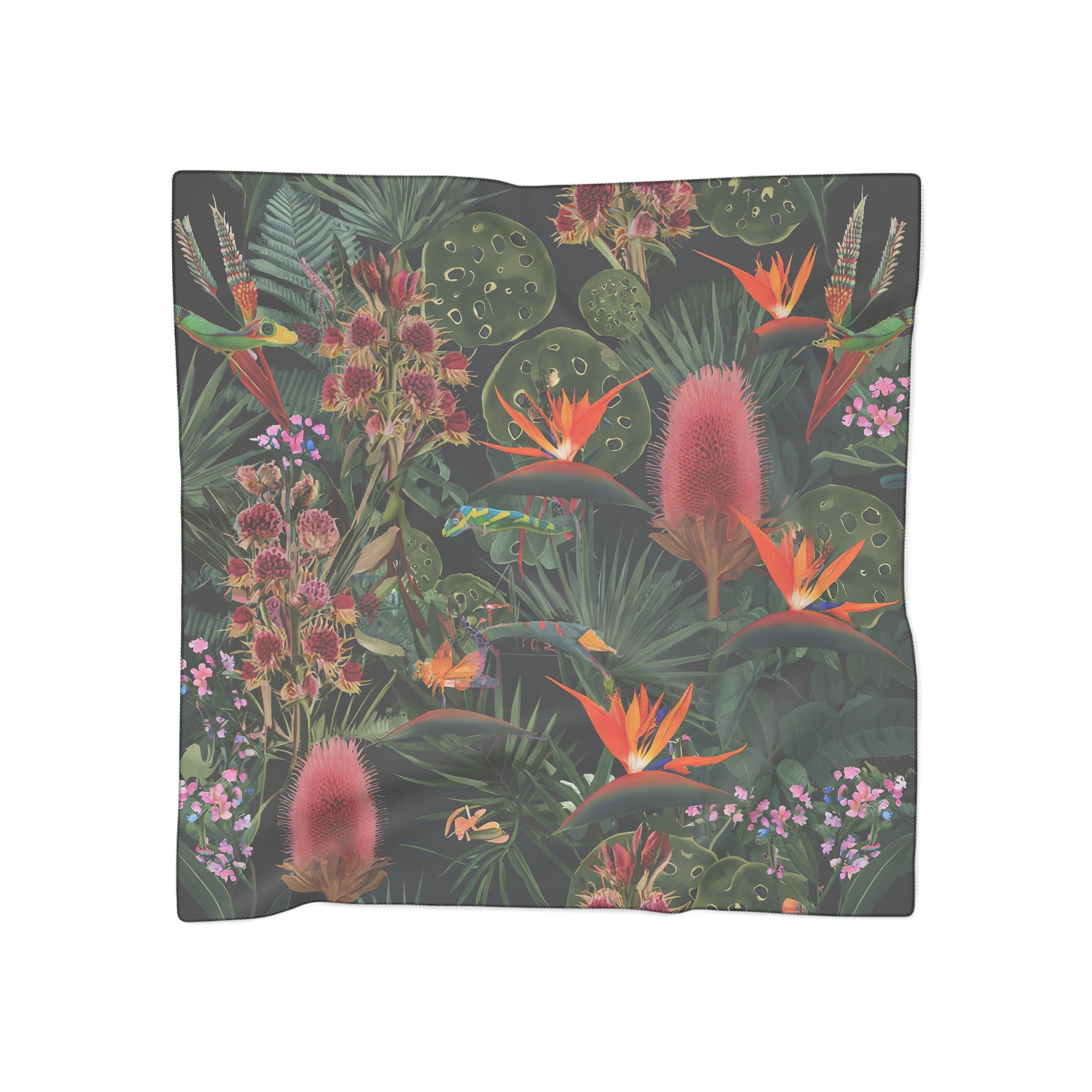 Botanical Flowers Pattern Silk-Look Scarf — Soft Floral Print