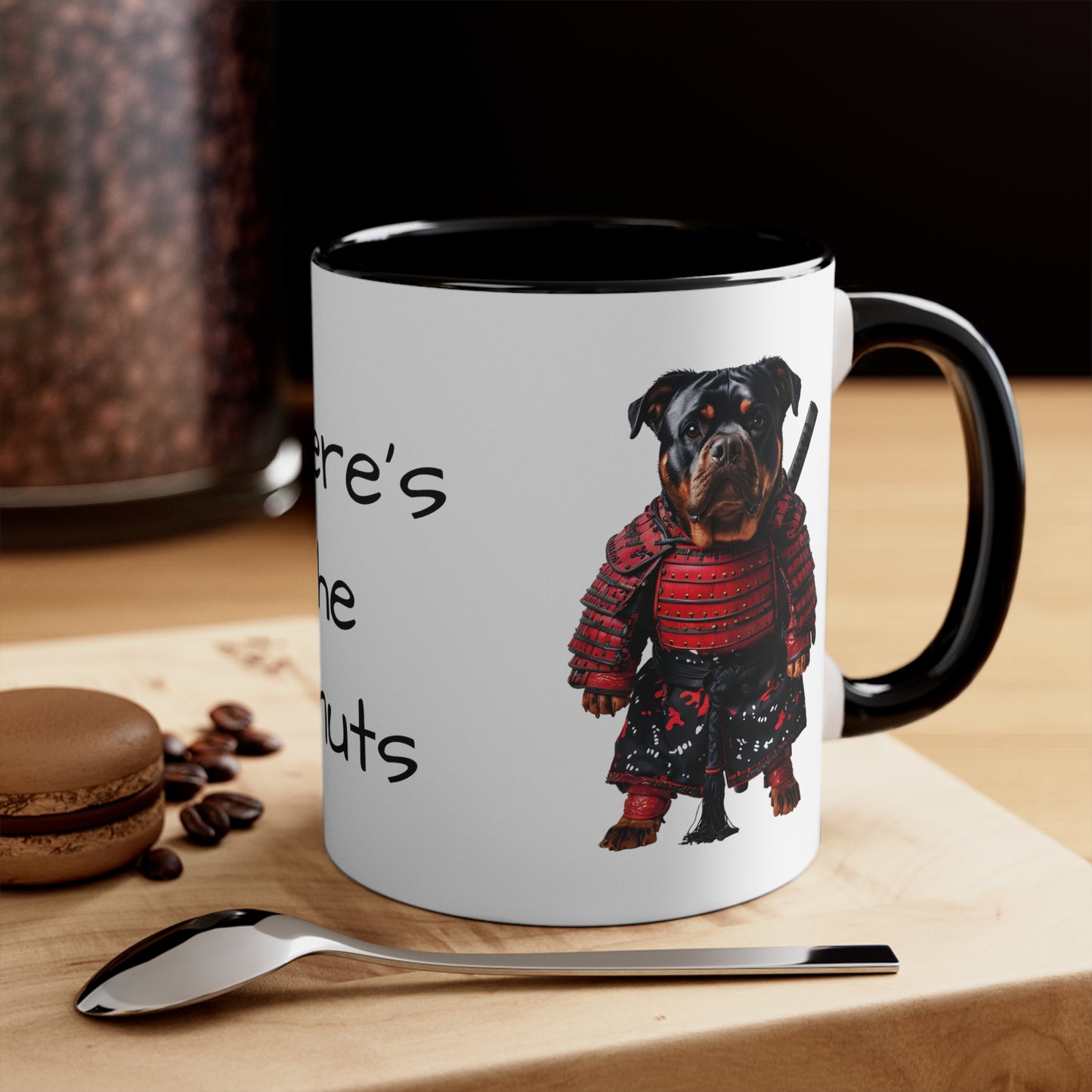 Rottweiler in Samurai Outfit Accent Mug Where's the donuts Perfect Gift for Dog Lovers & Pet Owners