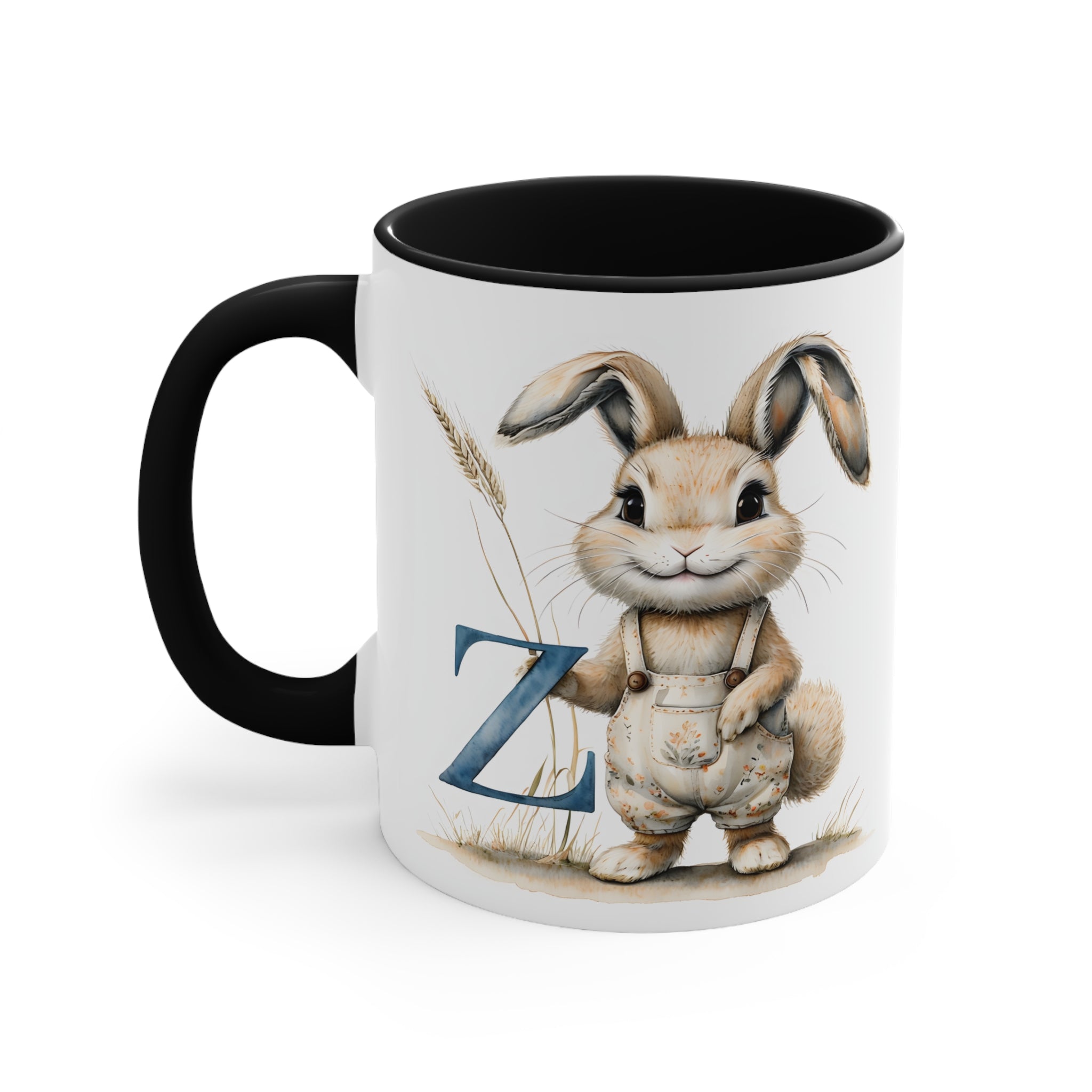 Whimsical Letter Z Bunny Accent Mug - Cute Rabbit Design, Perfect for Easter, Gift for Kids, Coffee Lovers, Fun Kitchen Decor
