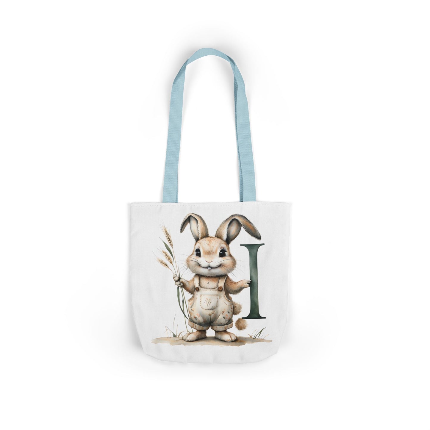 Whimsical Letter I Bunny Canvas Tote Bag, Eco-Friendly Shopping Bag, Spring Gift, Easter Tote, Cute Animal Design, Farmhouse Decor