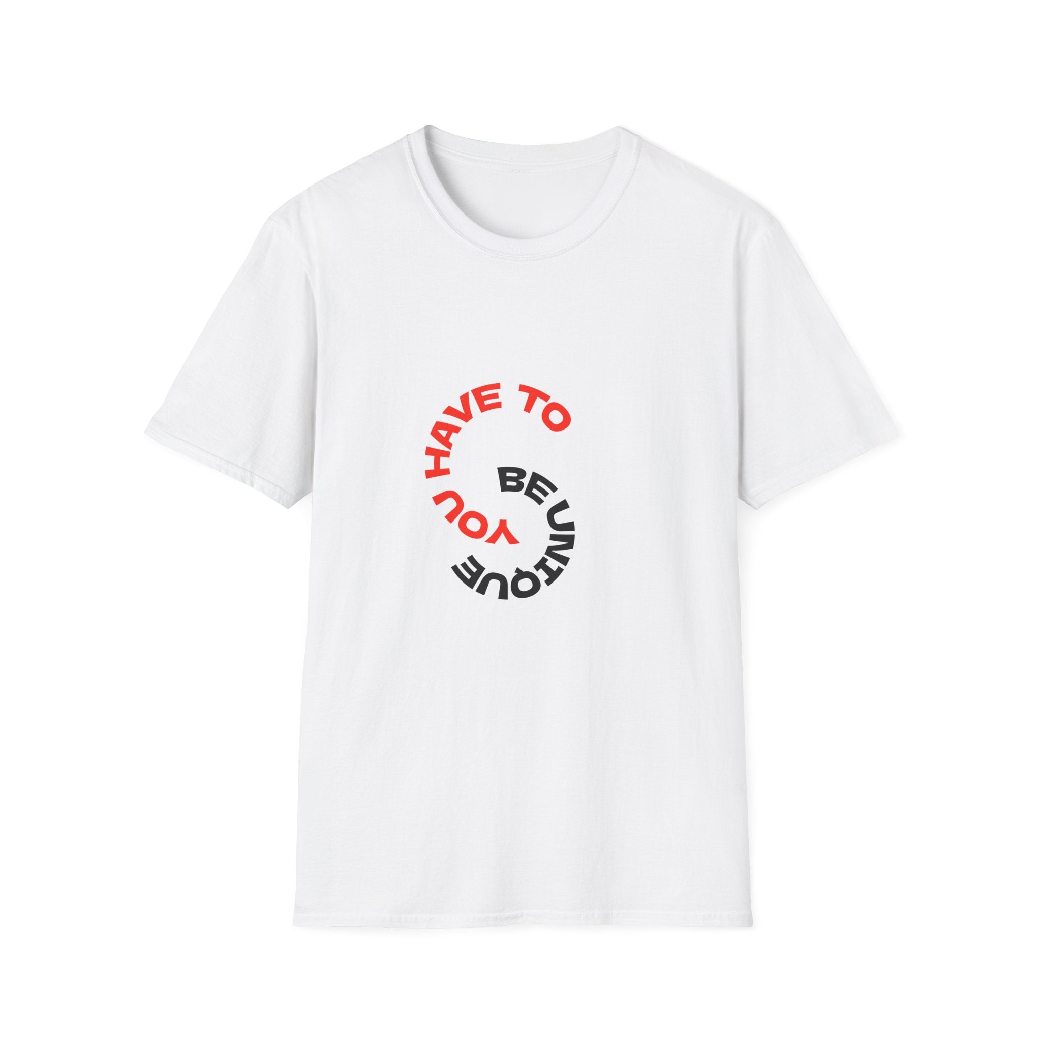 Unisex graphic T-shirt in white with red, black, and green circular typographic logo