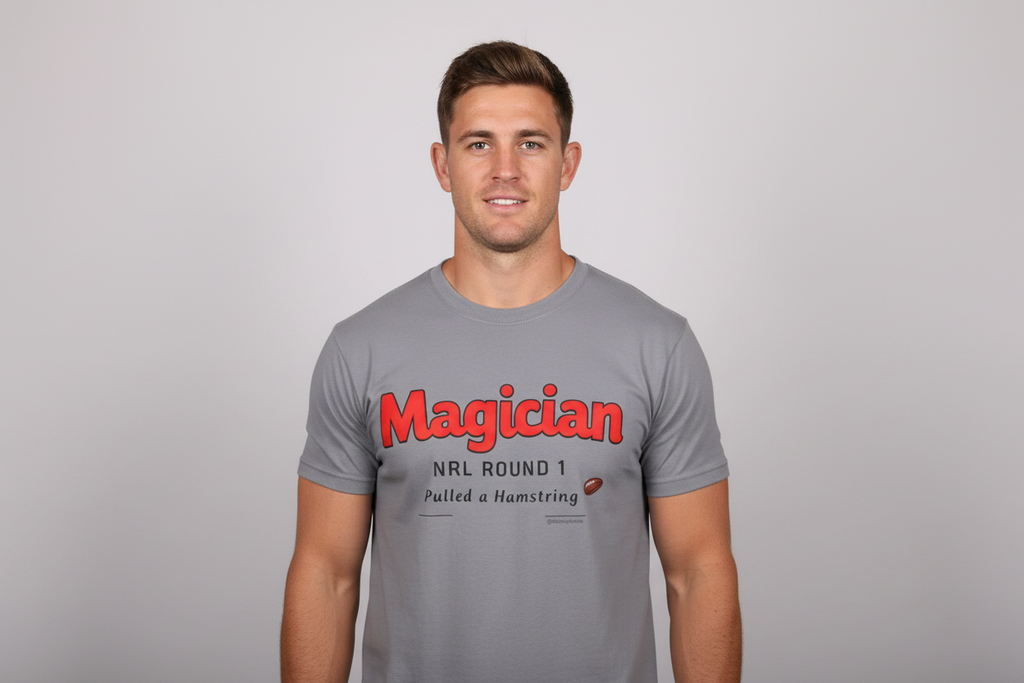 Magician "HG" NRL Round 1 Graphic T-Shirt — "Magician" Sports Humour Tee with Definition Print