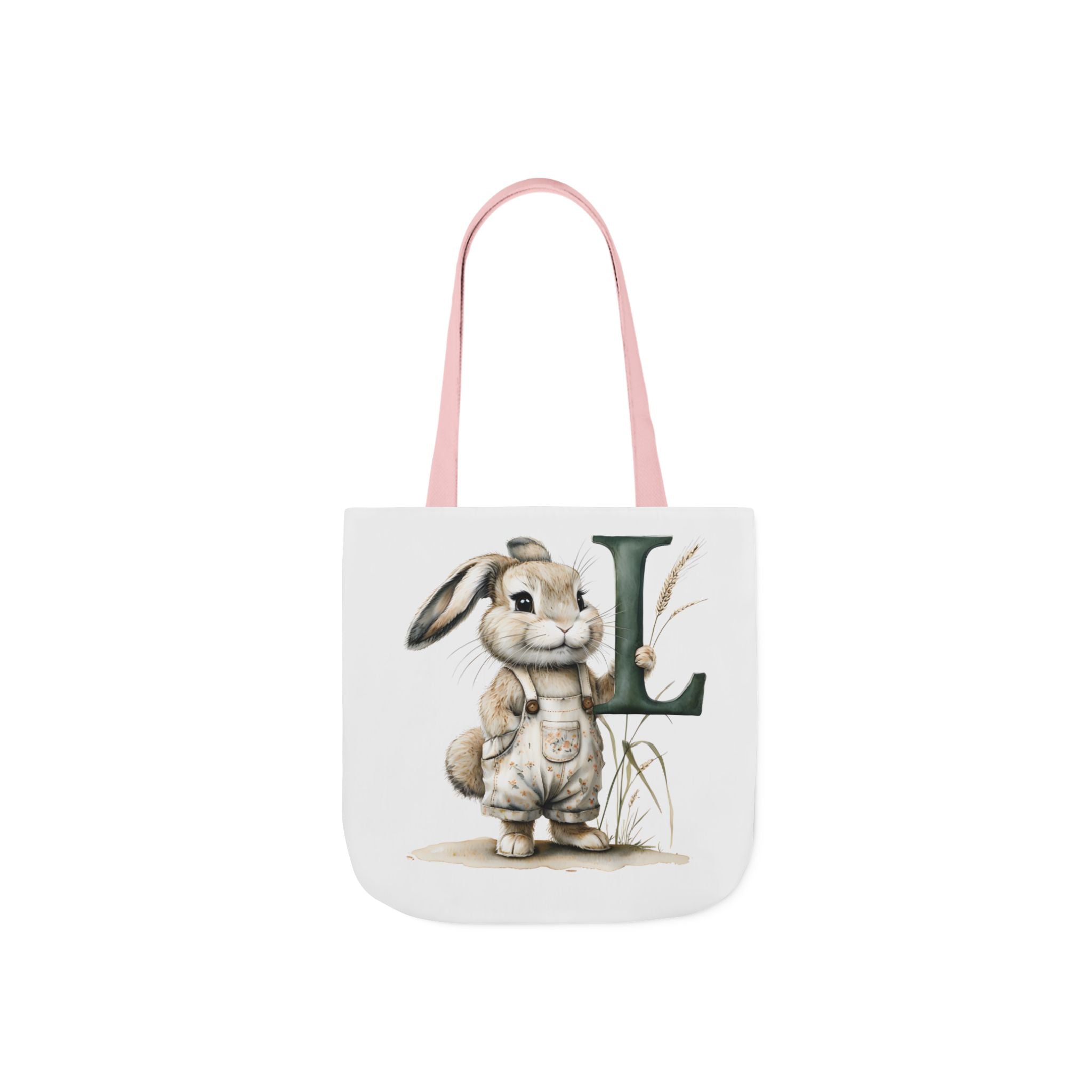Adorable Letter L Bunny Canvas Tote Bag with 5-Colour Straps, Cute Eco-Friendly Bag, Spring Gift, Child-Friendly Tote, Easter Decor