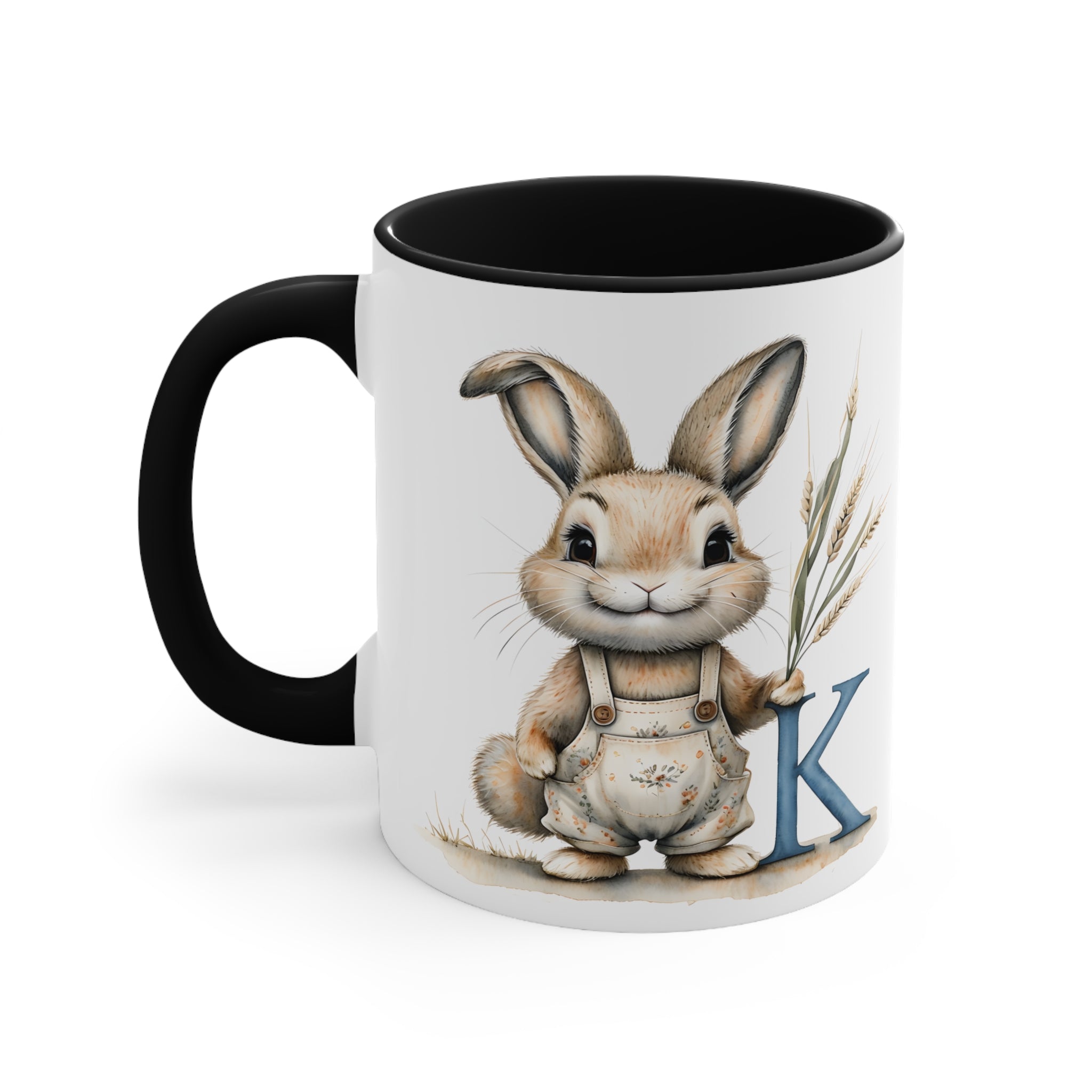 Whimsical Letter K Bunny Mug, Perfect for Easter, Spring Gifts, Farmhouse Decor, Coffee Lover, Accent Mugs