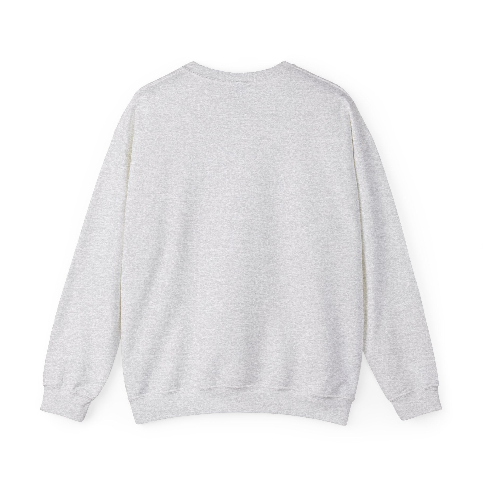 Floral bouquet sweatshirt, heather light grey crewneck, plain back view