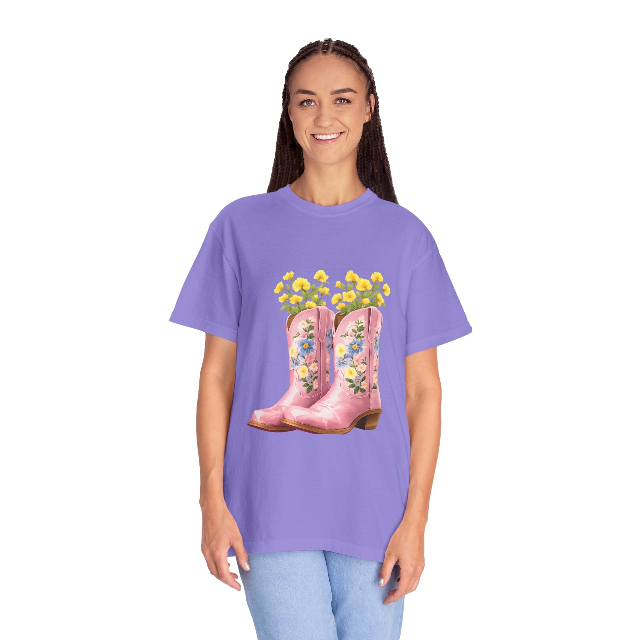 Walk A Mile Smiling T-Shirt – Cowboy Boot Graphic Tee