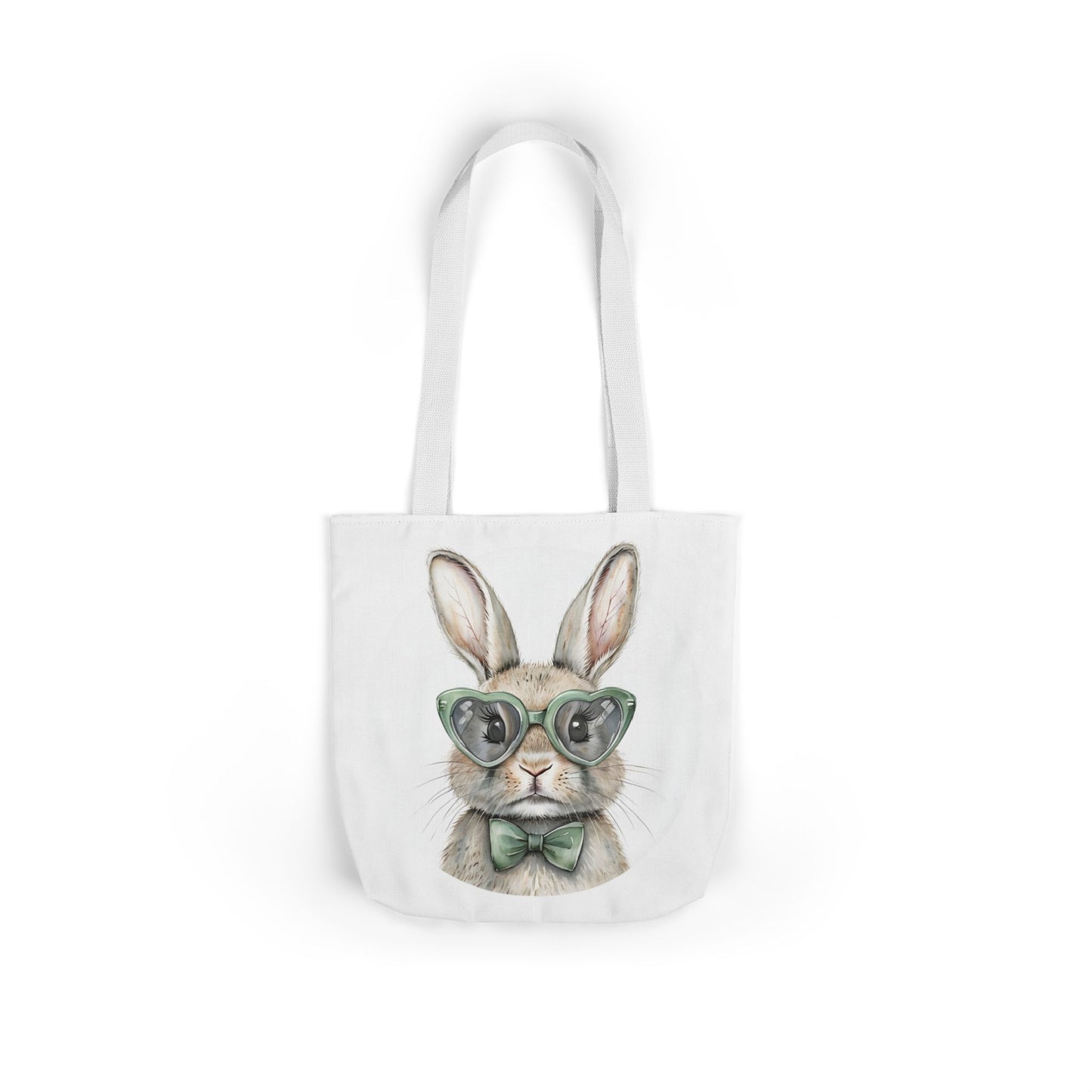 Playful Double Sided Bunny Canvas Tote Bag with 5-Color Straps, Eco-Friendly, Spring Gift, Perfect for Easter, Cute Animal Lover Bag
