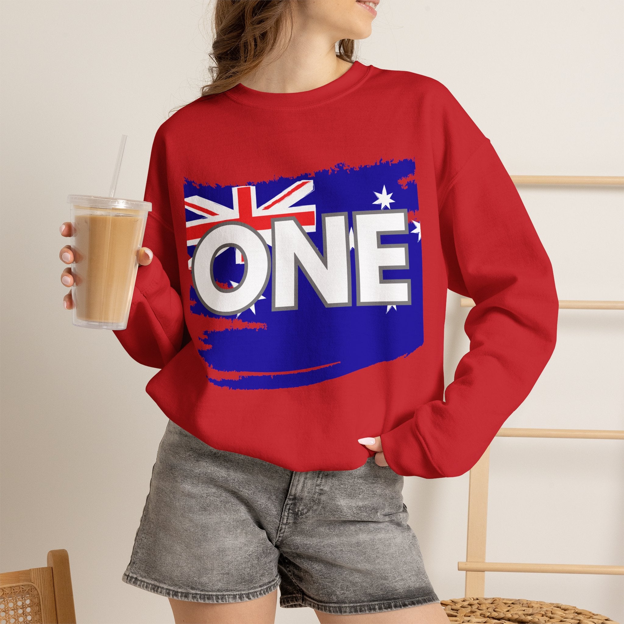 Australia ONE Torn Flag Crewneck Unity Sweatshirt – Patriotic Aussie Map Design