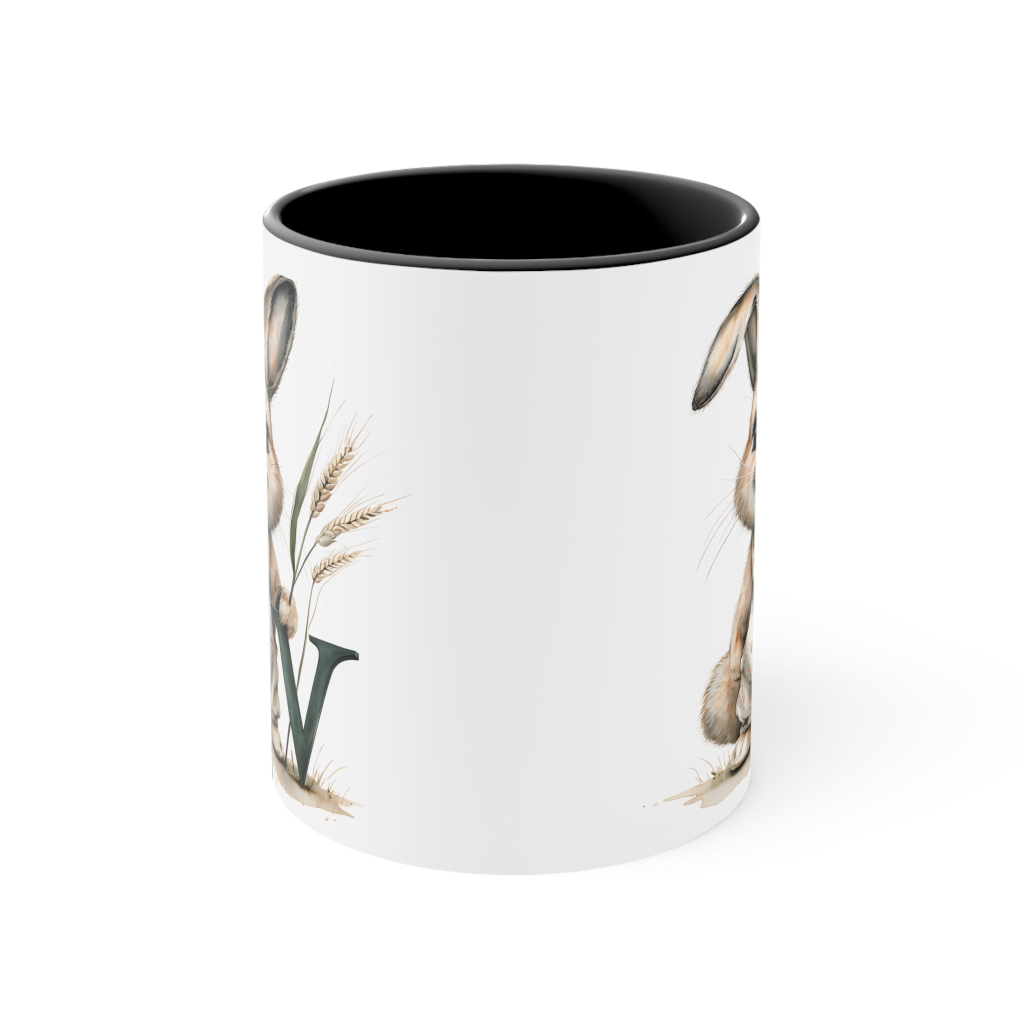 Whimsical Letter V Bunny Mug - Colorful Rabbit Design, Perfect for Easter, Springtime Gift, Coffee Lovers, Home Decor, Cute Animal Mug