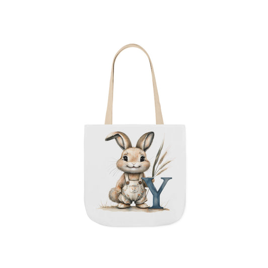Cute Letter Y Rabbit Canvas Tote Bag, Farmhouse Décor, Easter Gift, Eco-Friendly Shopper, Spring Accessories, Animal Lover