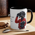 Dachshund in Motorbike Outfit Accent Mug Born to be Wild at ground level Fun Dog Lover Gift