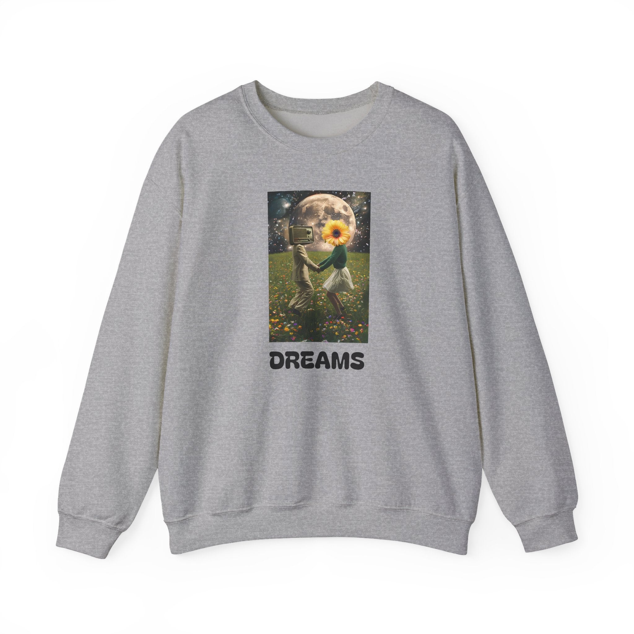 Sport grey sweatshirt with square front print and 'DREAMS' lettering, crew neck