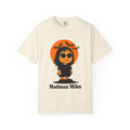 Ivory unisex T-shirt with orange Halloween character graphic and 'Madman Miles' text