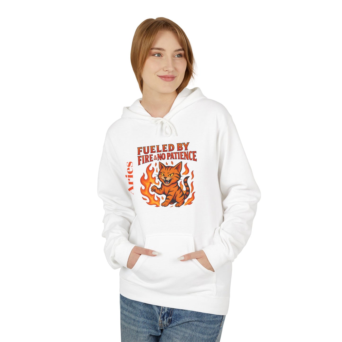 Aries Cat Fire Vibe Hoodie, Astrology Sweatshirt, Custom Zodiac Gift, Unisex Pullover, Birthday Celebration, Astrology Lover Hoodie