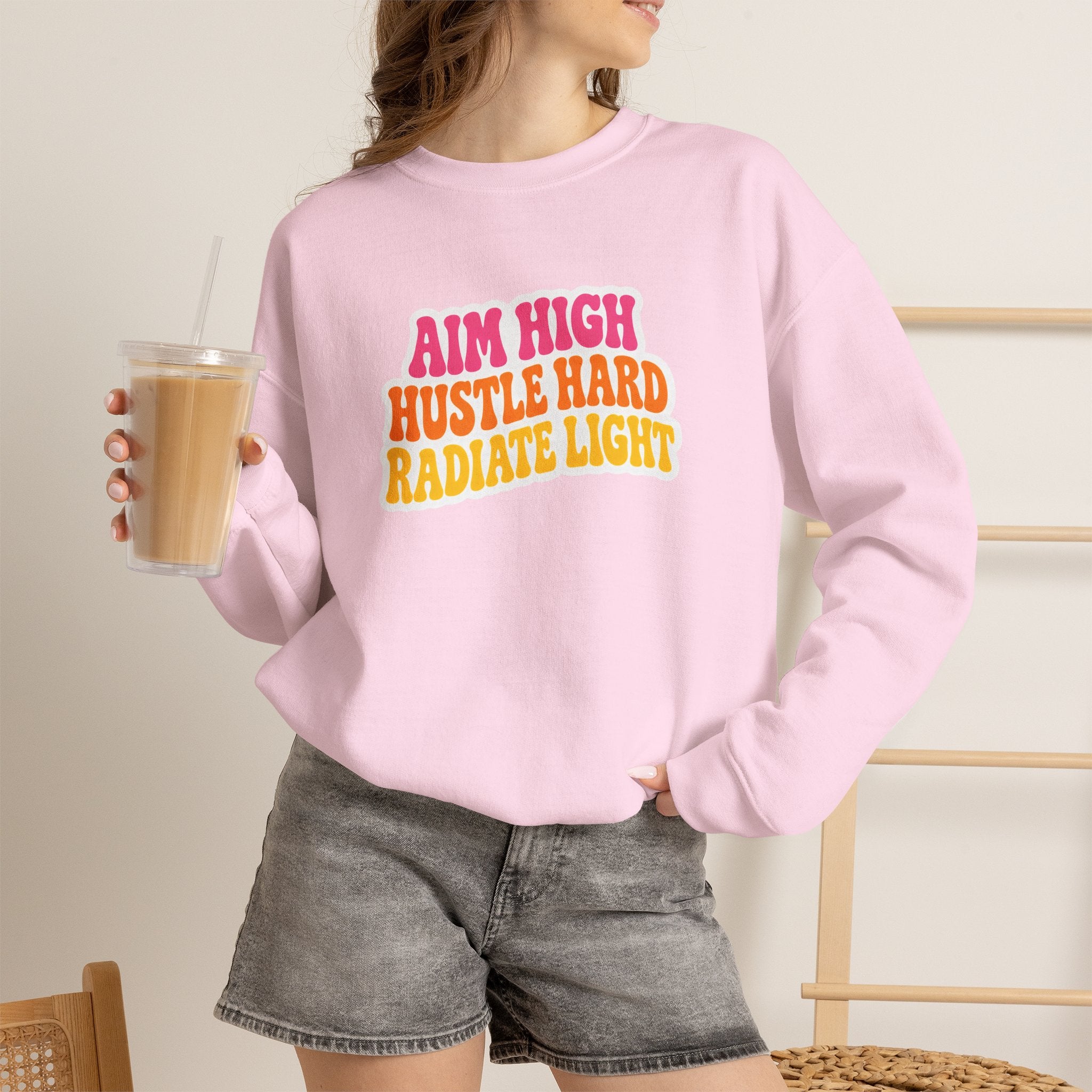 Aim High, Hustle Hard, Radiate Light Unisex Heavy Blend Crewneck Sweatshirt