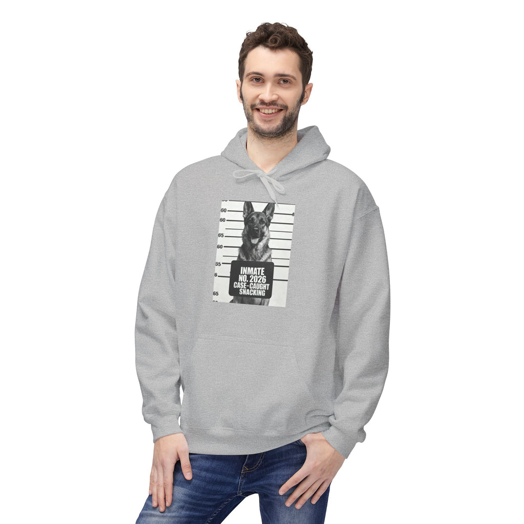 Sport grey hoodie with front graphic of a German Shepherd in a badge layout