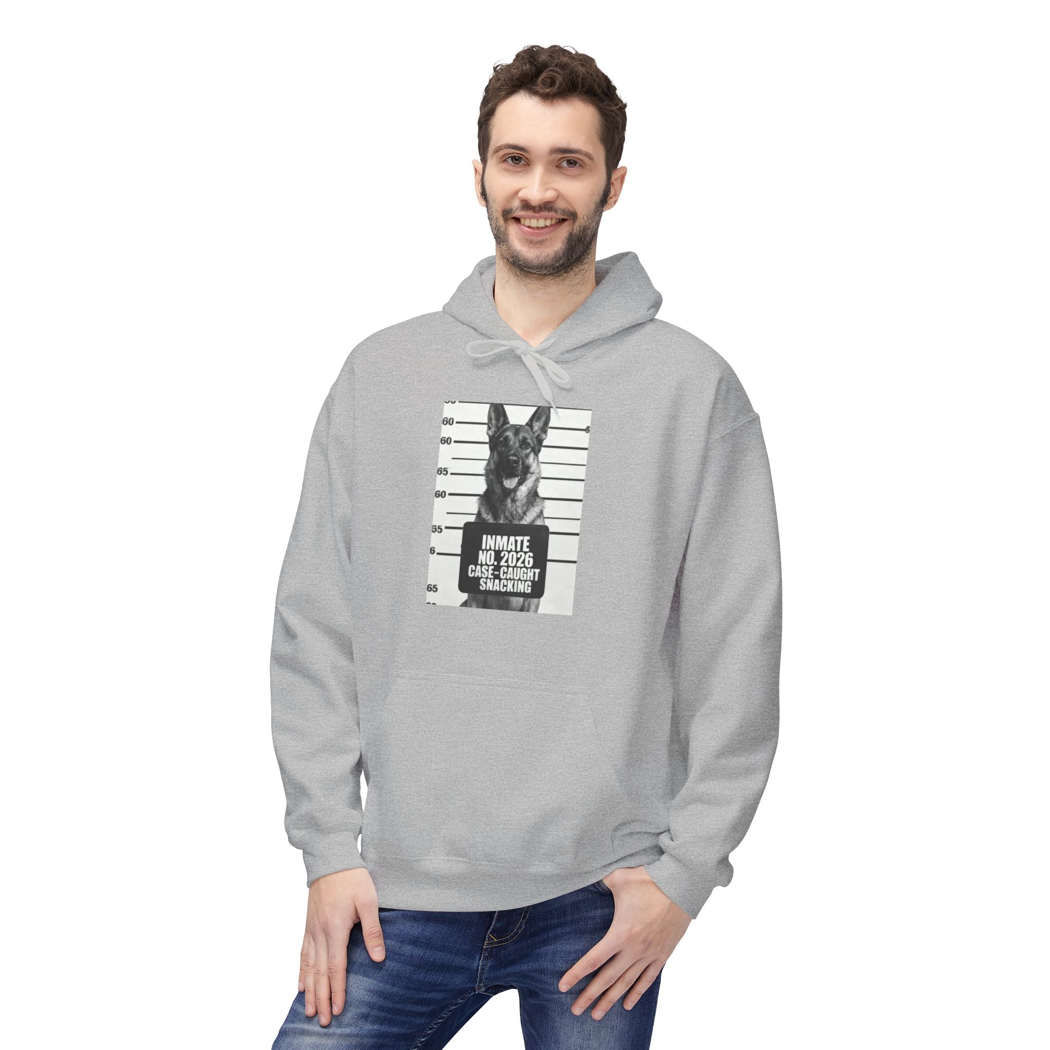 Sport grey hoodie with front graphic of a German Shepherd in a badge layout