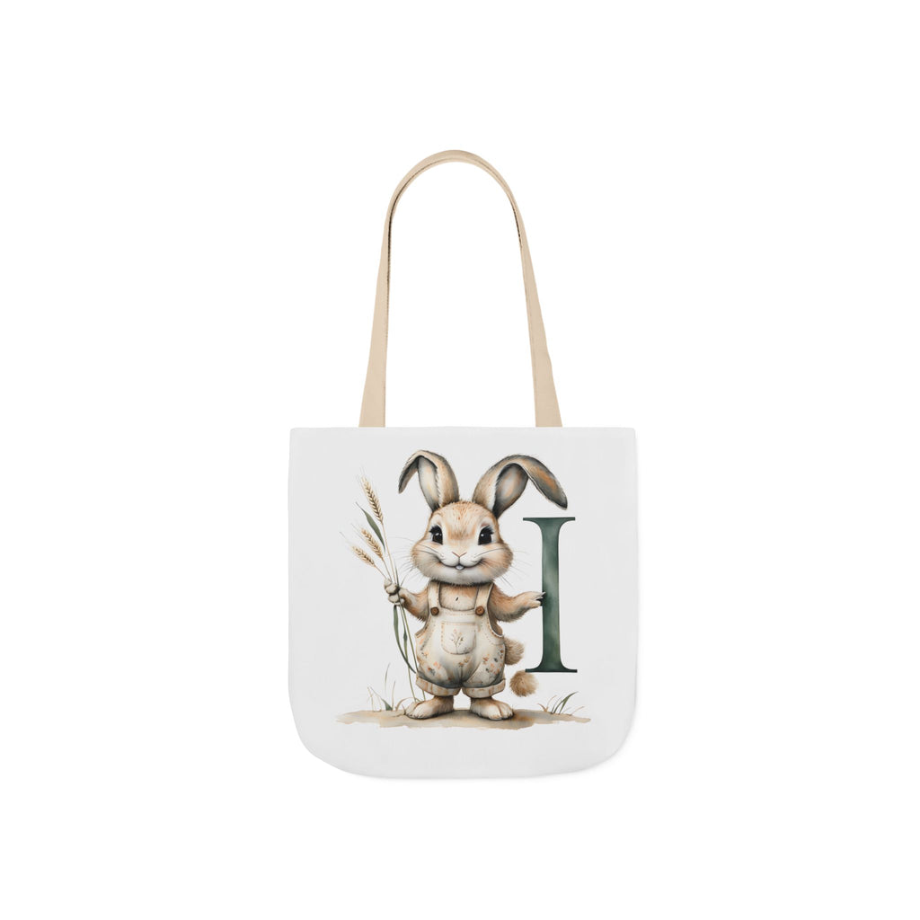 Whimsical Letter I Bunny Canvas Tote Bag, Eco-Friendly Shopping Bag, Spring Gift, Easter Tote, Cute Animal Design, Farmhouse Decor