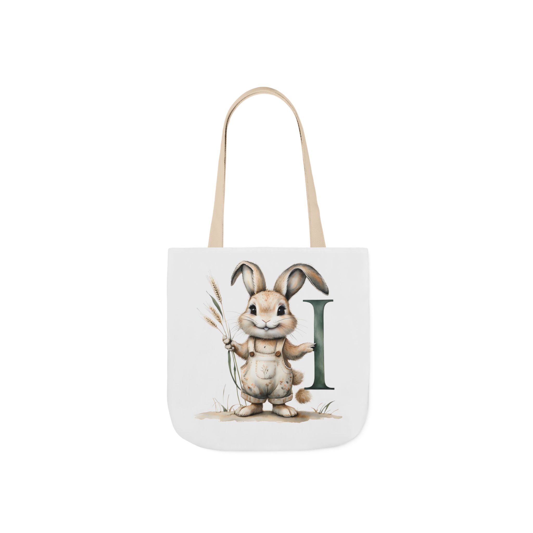 Whimsical Letter I Bunny Canvas Tote Bag, Eco-Friendly Shopping Bag, Spring Gift, Easter Tote, Cute Animal Design, Farmhouse Decor