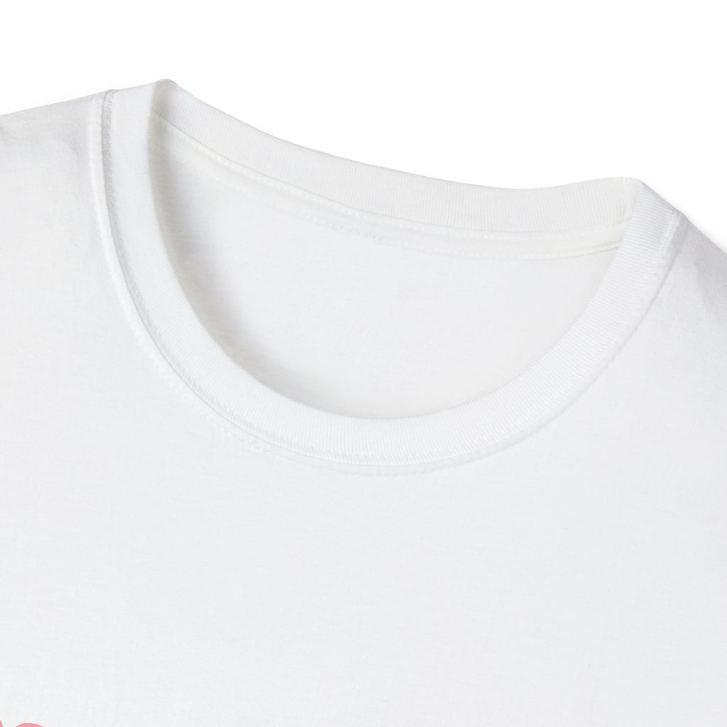Unisex white T-shirt close-up of crew neck collar