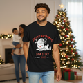 Black T-shirt with reindeer graphic and text “First Christmas Daddy 2025”