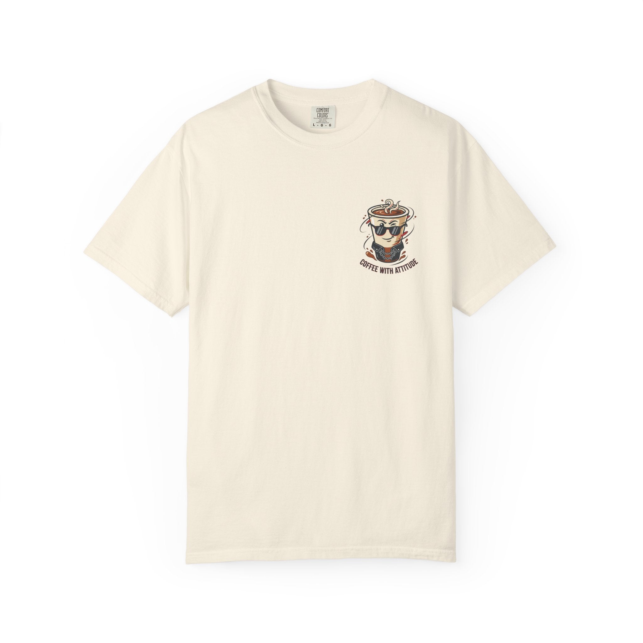 Mum T-shirt, ivory crewneck with coffee attitude graphic on chest