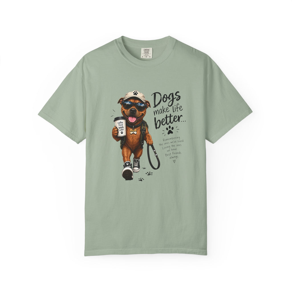 Dog Lovers Staffy T‑Shirt — "Dogs Make Life Better" Graphic Tee