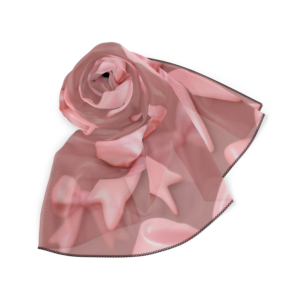 Pink Bow Print Silk-Look Scarf — Pink Bow Tie Design